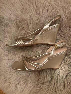 Reiss Metallic Gold Slingback Wedge Sandals